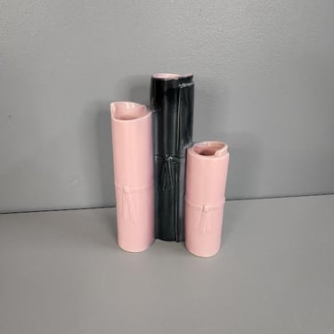 Pink and Black Ceramic Pottery Bamboo Vase 