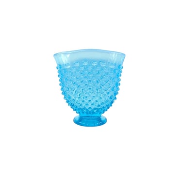Vintage Blue Fan Vase, Fenton Opalescent Hobnail Bud Vase in Aquamarine Blue, Mid Century Collectible Glass 