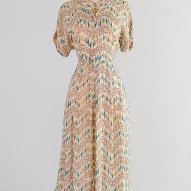 Vintage 1940's Teal & Honey Bemberg Rayon Day Dress by Pam Paterson / SM