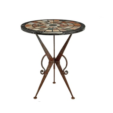 Italian Specimen Marble Top Wrought Iron Occasional Table 