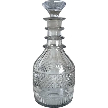 1800 Early Irish Georgian Crystal Glass Prussian Cut Three-Ring Decanter 