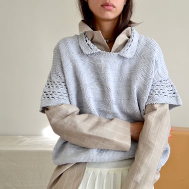 handknit chunky short sleeve collared sweater 
