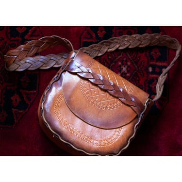 Vintage Tooled Leather Purse - Southwestern Style Shoulder Bag 