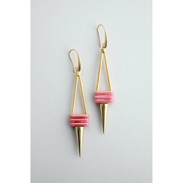 Pink and Brass Geometric Earrings