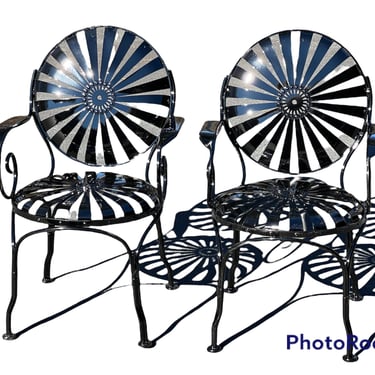Incredible pair of Francois Carre sunburst chairs - powder coated 