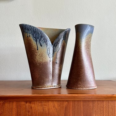 Drip glaze vase by Oregon artist Cynthia Spencer / choice of wide or narrow neck pottery flower vases in blue 