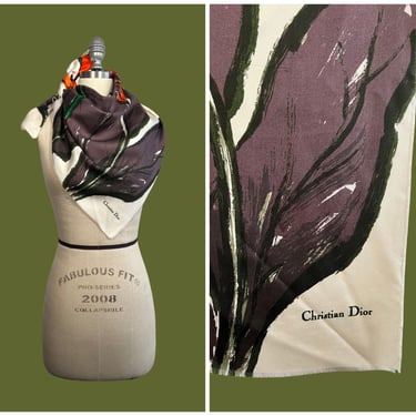 CHRISTIAN DIOR Vintage 60s 70s Silk Foliage Scarf | 1970s CD Floral Print Neck Scarf Headscarf | French Parisian Paris Designer 
