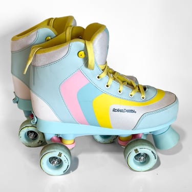 Neon Teal &amp; Yellow Roller Skates, sz. 6