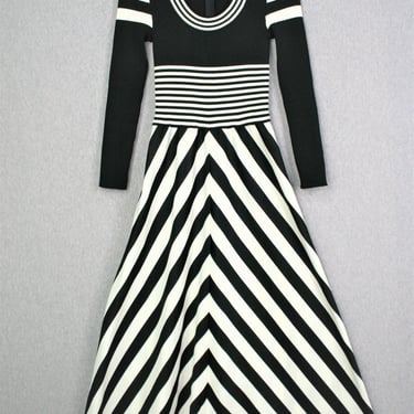 1960-70s - Giamo Knits - Black and White - Hostess dress - Pool Party - Party Dress - Maxi - Estimated XS/S 
