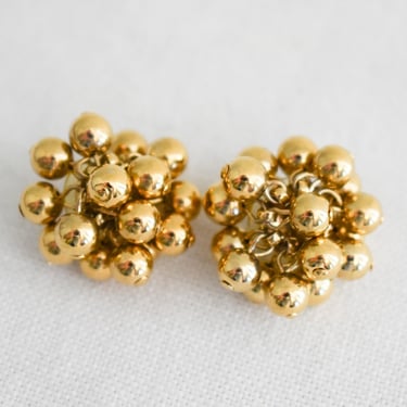 1980s Gold Ball Cluster Pierced Earrings 