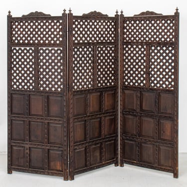 Anglo Indian Wooden Lattice Three Panel Screen