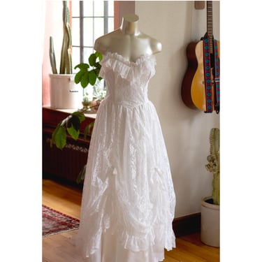 Vintage Gunne Sax Wedding Dress - Prairie Dress - 1970s, 1980s - Boho - Strapless - Wedding Gown - Summer Wedding Dress 