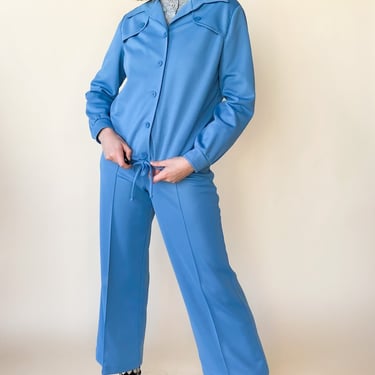 1970s French Blue Leisure Suit, sz. M