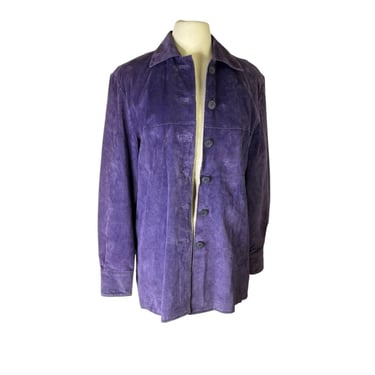 Vintage Coldwater Creek Genuine Real Suede Leather Purple Jacket Shirt Top Small 