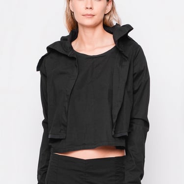 Cropped Open Front Exaggerated Collar Jacket