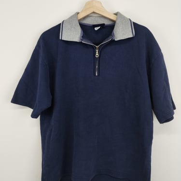 L 90’s Industrial Rags Wafle Knit Polo Cotton Large 1990s 1980s Preppy College University Rugby Short Sleeve Quarter Zip 