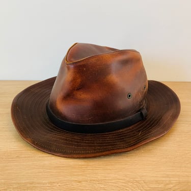 Leather Hat Safari Hat Fedora Hat by Henschel Hat Company Size Large 