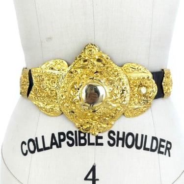 70s Roberta Di Camerino Leather Gold Filigree Belt