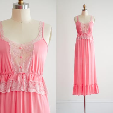 pink lace nightgown 70s vintage silky long nightgown 