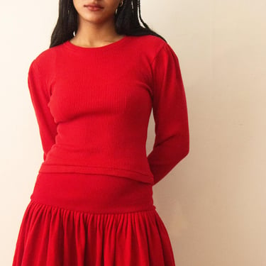 1980s Norma Kamali Red Cotton Athleisure Matching Set 