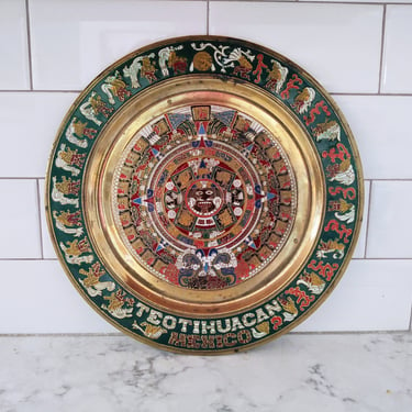Vintage 11" Tin Plate Teotihuacan Mexico Wall Décor Home Décor Patina 