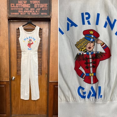 Vintage 1980’s “Marine Gal” New Wave Cotton Jumpsuit Outfit, Vintage Jumpsuit, New Wave, 1980’s, 1990’s, Marines, Cotton, 