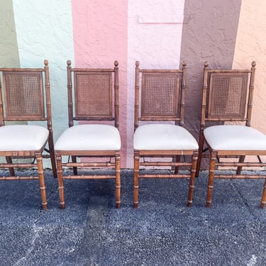 Set of Four Faux Bamboo and Cane Folding Chairs