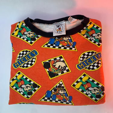 Vintage Mickey Mouse sweatshirt, Mickey Mouse racing sweatshirt, Mickey pullover, 80’s Mickey Mouse, allover print vintage Mickey 