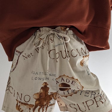 Sweet Vintage Coffee Printed Linen Shorts