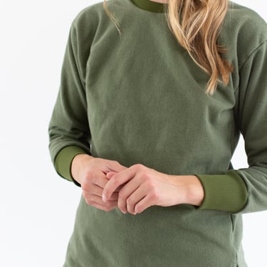 Vintage French Faded Olive Green Sweatshirt | Unisex Two Tone Terry | 70s Made in France | FS154 | XS S | 