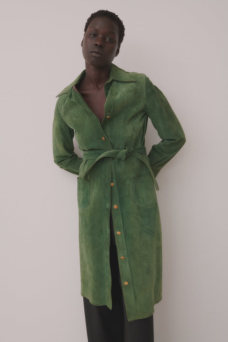 1970s Gucci Two Toned Sheepskin & Suede Coat w Front Leather Buckles