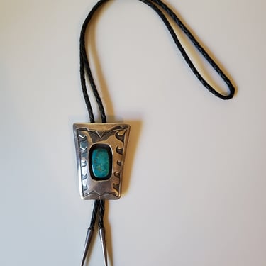 Vintage sterling silver and turquoise bolo tie 1950's 