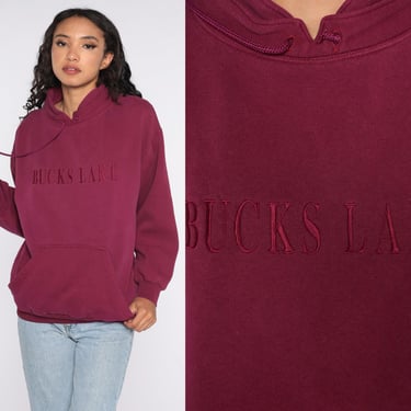 Bucks Lake Sweatshirt 90s California Shirt Burgundy Sweatshirt 1990s Slouch Drawstring Neck Pullover Long Sleeve Vintage Extra Large xl 