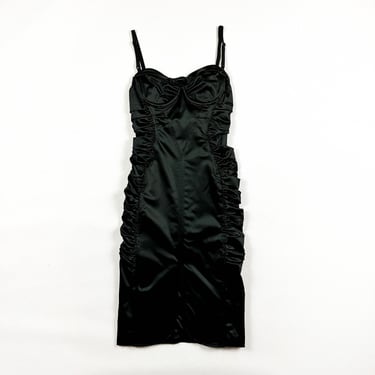 Vintage Dolce and Gabbana Black Corset Slip Dress / Evening Dress / Boning / Cups / Lingerie Inspired / Small / Ruching / Midi / D&G / 