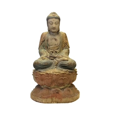 Rustic Wood Sitting Gautama Amitabha Shakyamuni Buddha Statue ws2737E 