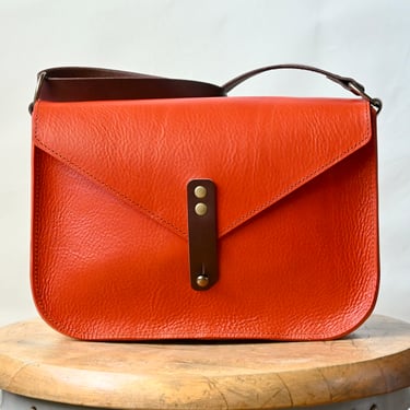 Leather Crossbody Satchel Bag, Tangerine Pebbled