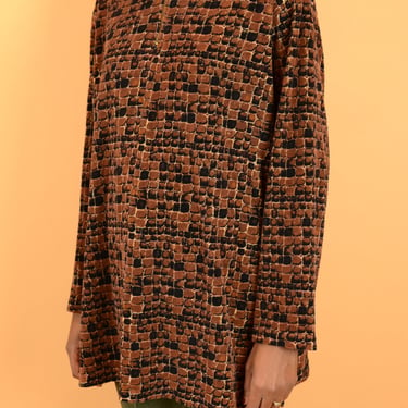 Vintage Brown Black Mock Neck Unisex Zip Long Sleeve Sweater / 2X XXL Oversize 