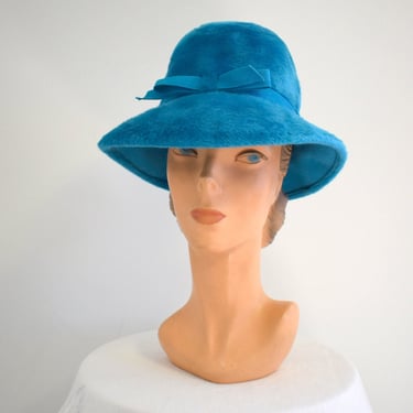 1960s NOS Laura Teal Fur Felt Fedora Hat 