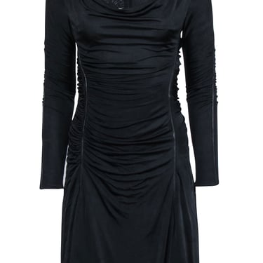 Karen Millen - Black Cowl Neckline Ruched Mini Dress Sz 6