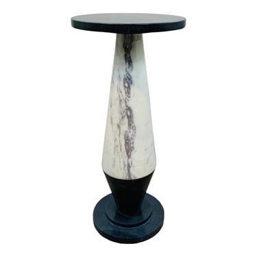 Currey & Co. Modern Solid Black & White Marble Drinks Table