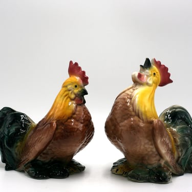 vintage ceramic rooster and hen figurines 