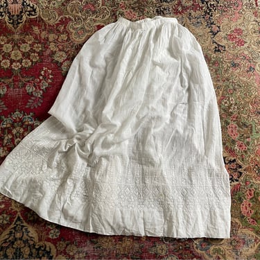 Antique Victorian or Edwardian white embroidered petticoat or underslip, some flaws, cottagecore 24” waist, XS 