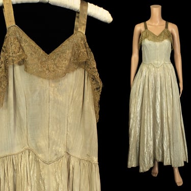 1930s Dress / 30s Platinum White Gold Metallic LAMÉ Gown / Wedding Dress 