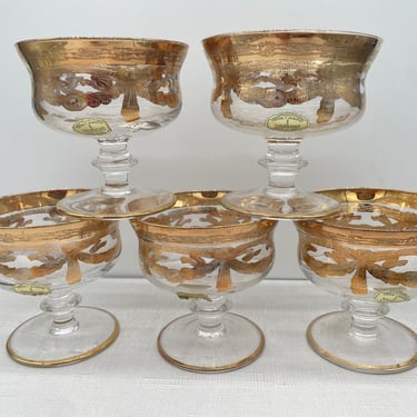 Cristal T. Murano Gilded Gold Glass Cocktail Dessert Glasses | Vintage Italian Glass 