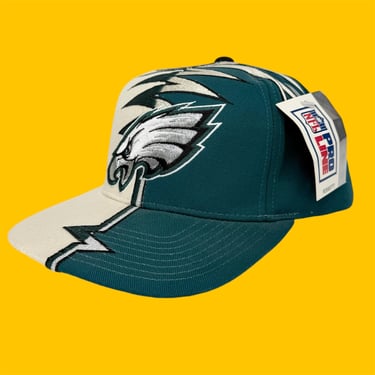 Vintage Philadelphia Eagles Hat Retro 1990s DEADSTOCK + RARE + NFL Pro Line + Starter + Shockwave Slasher Strapback + Teal and Cream 