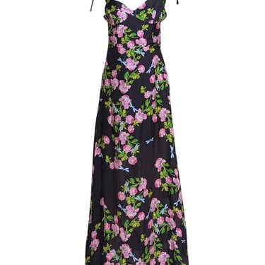 Cynthia Rowley - Black & Pink Floral Print "Ten Rose" Maxi Dress Sz 8