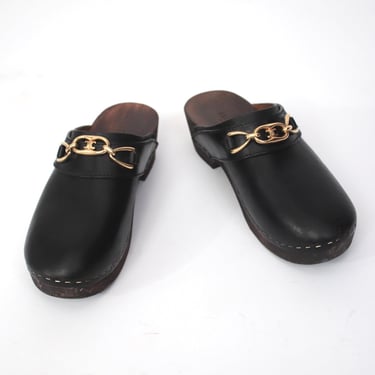 Celine Leather Horse-Bit Clogs