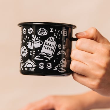 Dead Tired Enamel Coffee Mug | Food Pun Cup | Foodie Gift | Coffee Gift | Skull Mug | Gifts Under 25 | Funny Coffee Mug | Caffeine 