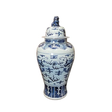 Chinese Large Blue & White Dragons Porcelain General Temple Jar ws2695E 