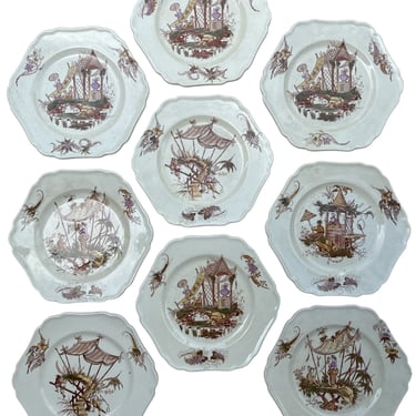 French Chinoiserie Plates, S/9